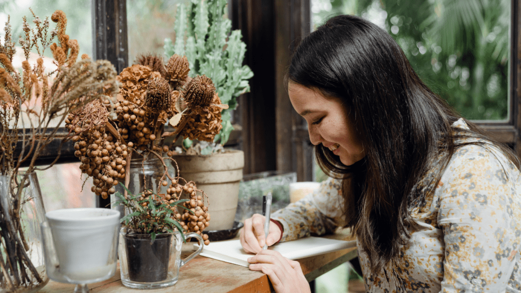 woman writing an article