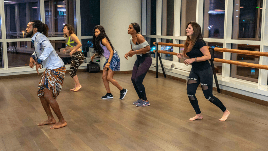 a group of people in a dance class