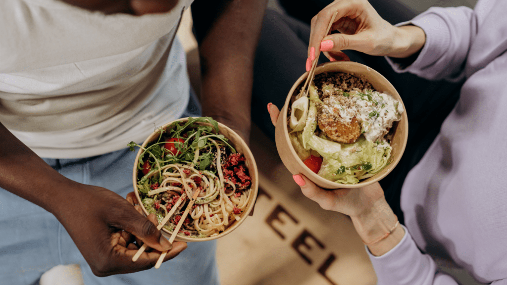 person eating a salad